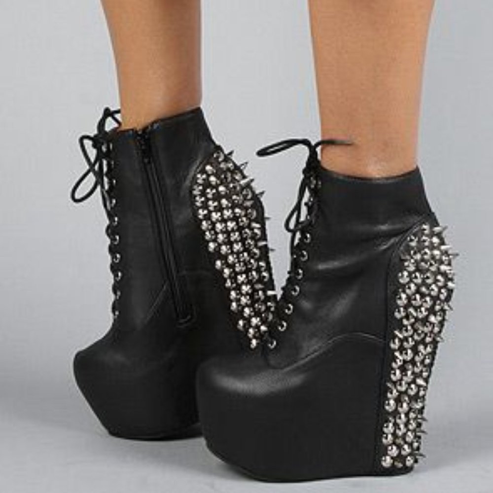 JEFFREY CAMPBELL Spike Damsel Wedge Booties